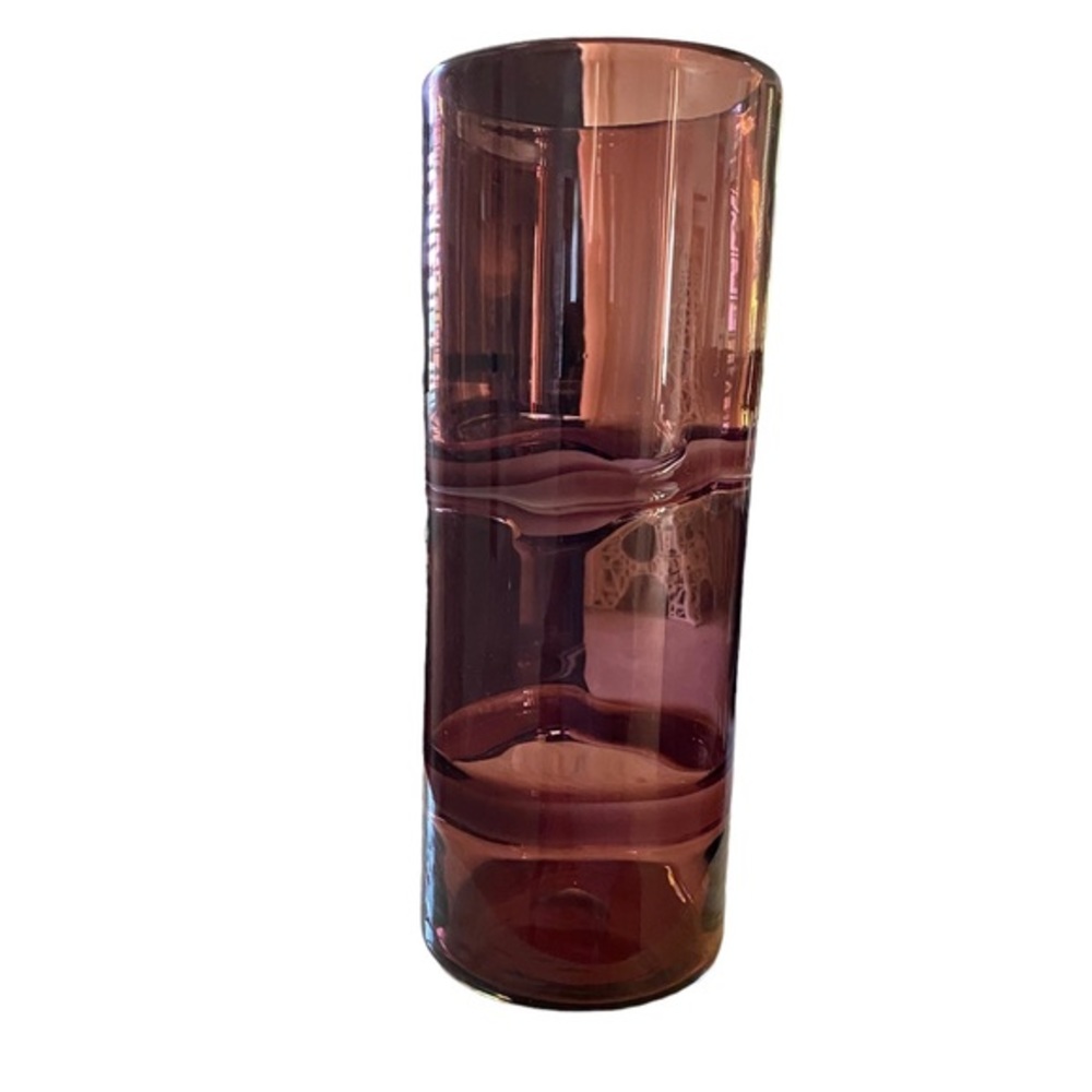 Mid Century Mod Amethyst Large Tubular Hand Blown Art Glass Vase